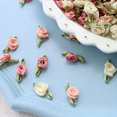 100pcs Ribbon Flower DIY Polyester Small Flower Rose Cloth Stickers