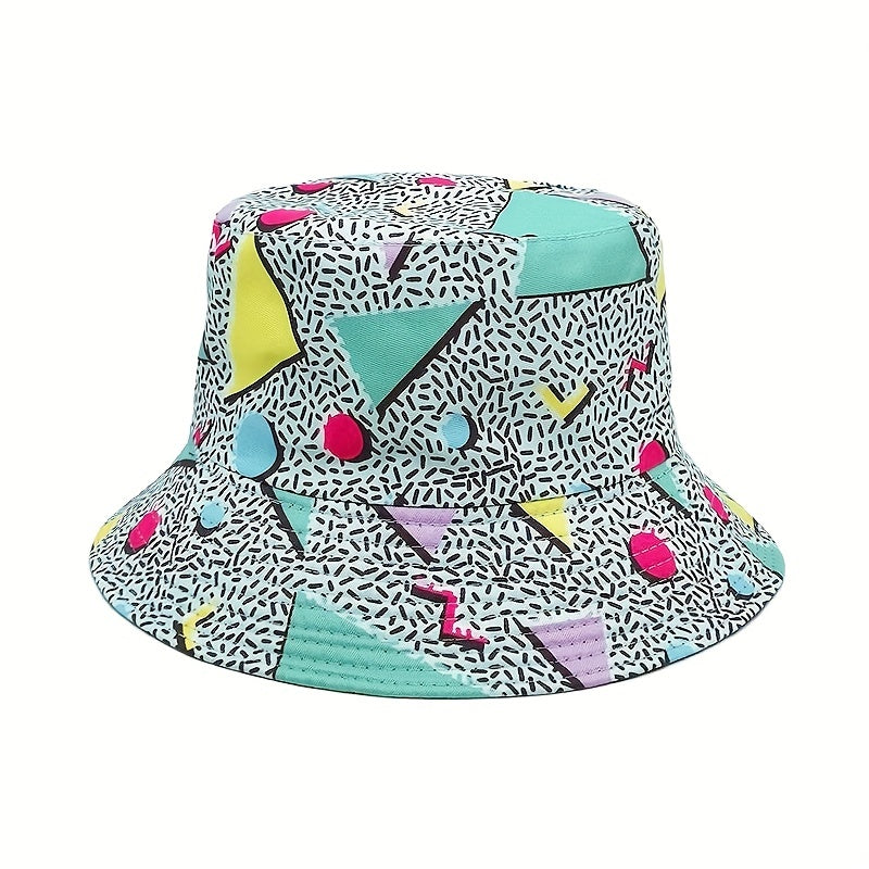 Geometric Print Fisherman Hat Double-sided Bucket Hat Spring Summer Sunscreen