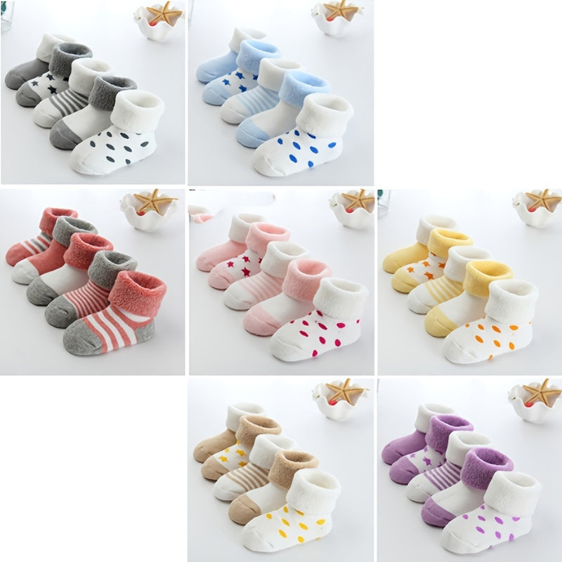 5 Pairs Striped Plush Baby Crew Socks Warm & Cozy