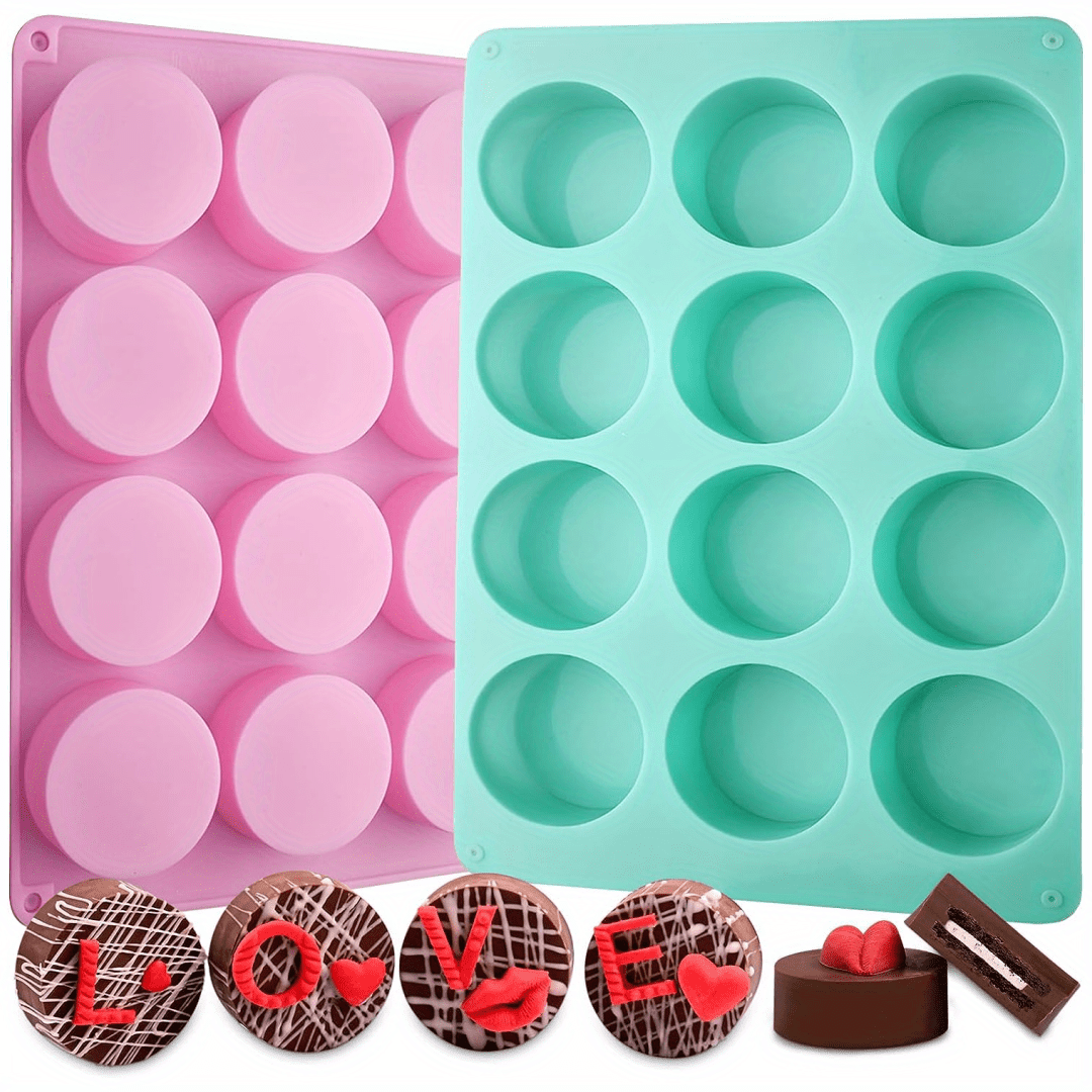 2Pcs Round Chocolate Cookie Resin Molds 12 Cavity Cylinder Silicone Molds