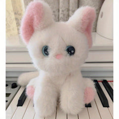 Cat Plush Toy w/ Table & Bunny Ears Soft Faux Fur Puppy Girls Couples Birthday