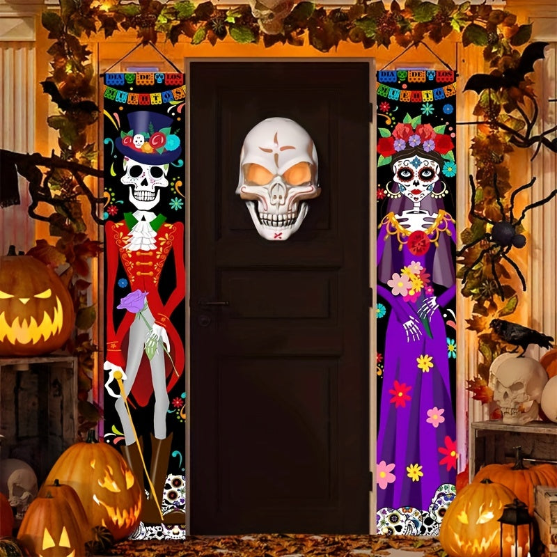 Halloween Skeleton Couple Home Porch Banner Outdoor Door Hanging