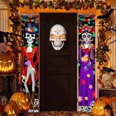 Halloween Skeleton Couple Home Porch Banner Outdoor Door Hanging