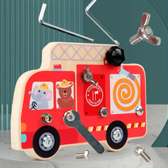 Wooden Bear Fire Truck Toy for Early Education