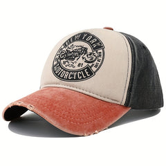 Retro Motorcycle Letter Print Block Peaked Cap
