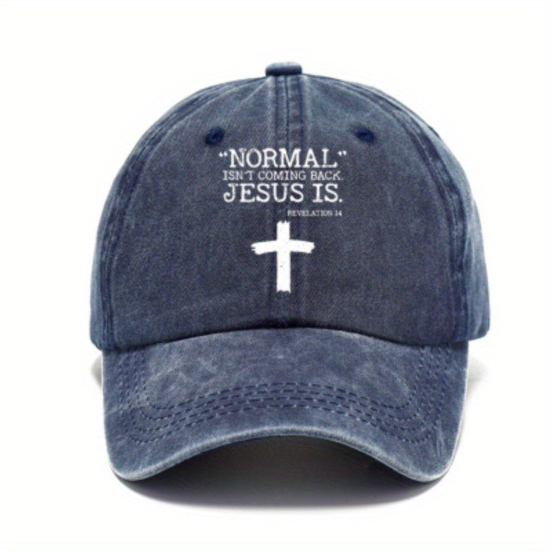 Vintage Cross Print Baseball Cap Distressed Dad Hat for Men Women