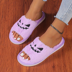 Women's Halloween Pumpkin Lantern Plush Lined Slippers