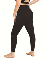 3 Pack Plus Size Casual Leggings Set Women's Plus Solid Liner Fleece