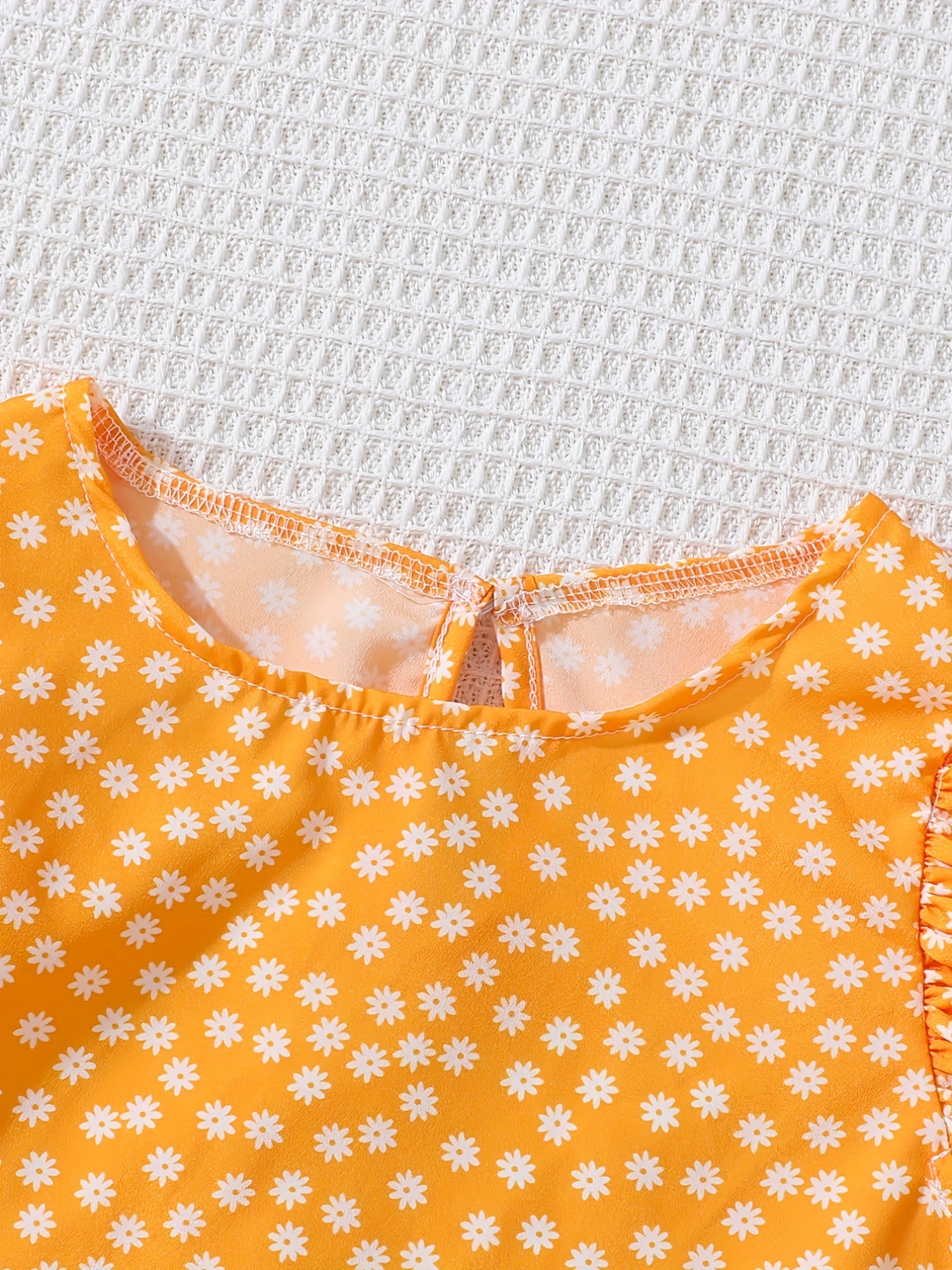 Girls Daisy Floral Print Ruffle Sleeve Dress