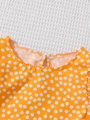 Girls Daisy Floral Print Ruffle Sleeve Dress