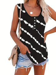 Tie Dye Stripe Print Tank Top Sleeveless Crew Neck Casual Top