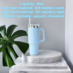 40oz Stainless Steel Insulated Cup - Outdoor Sports & Travel - Leakproof Straw