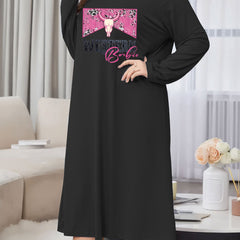 Cow Skull Graphic Long Sleeve Lounge Dress