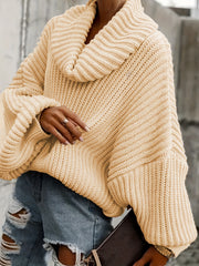 Women's Plus Size Casual Solid Bat Sleeve Turtleneck Sweater