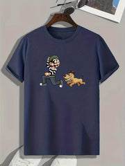 Dog Chasing Boy Graphic T-shirt Men's Casual Tee
