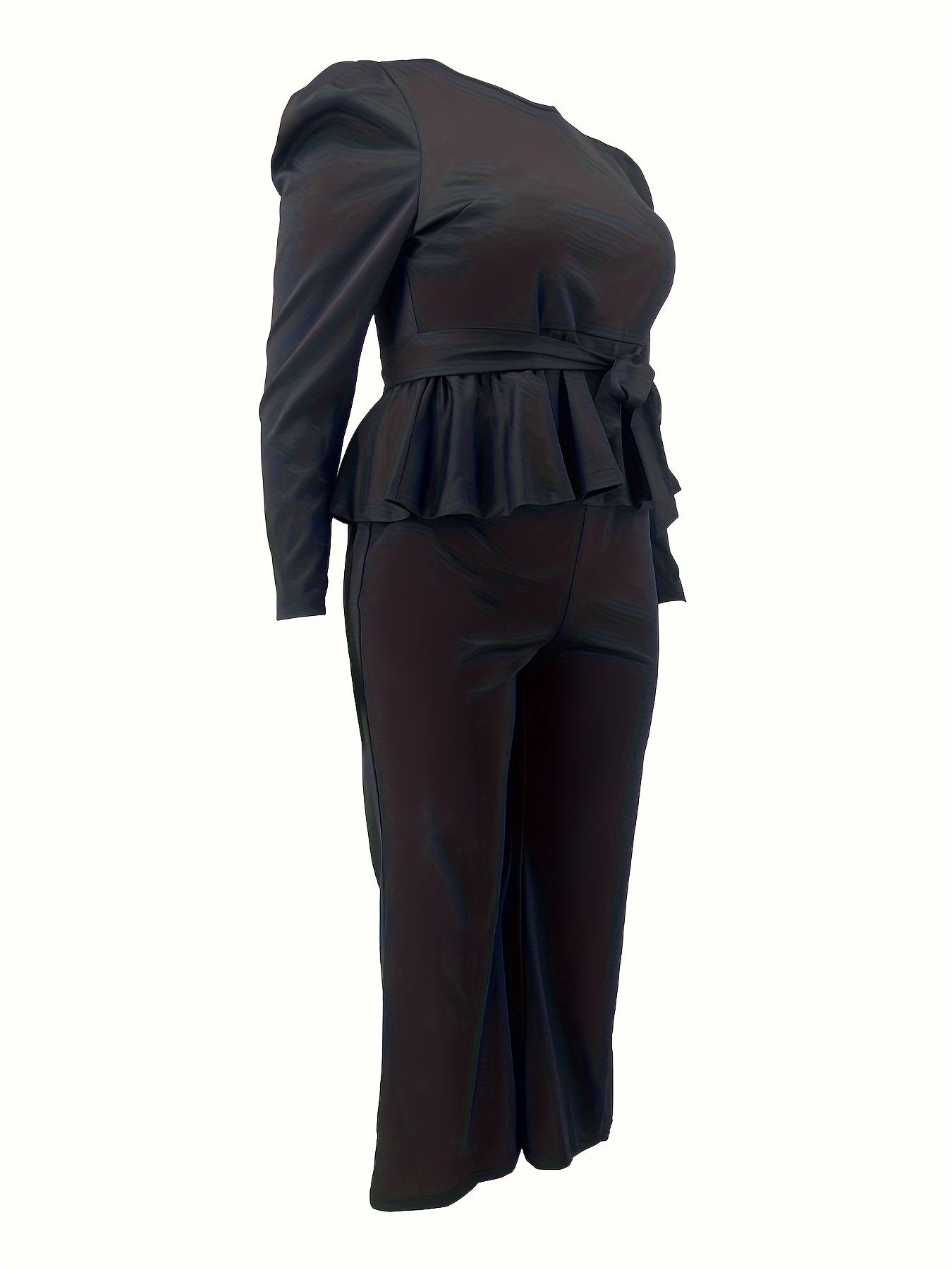 Solid Gigot Sleeve Peplum Top & Pants Set