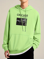 Men's CHICAGO Print Hooded Sweatshirt Long Sleeve Drawstrings Personalized Hoodi
