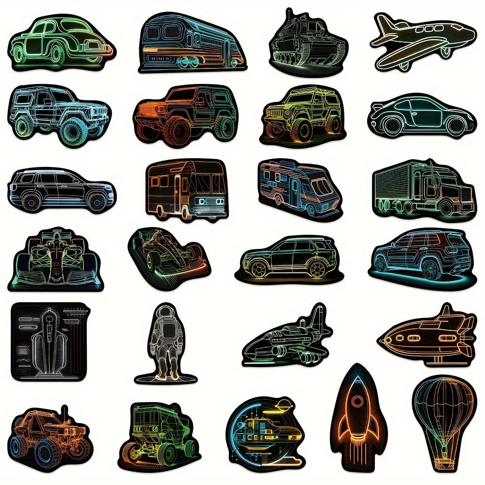 50pcs Neon Transportation Series Graffiti Stickers Waterproof DIY Sticker Pack