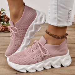 Women's Chunky Knit Sneakers Lace Up Running Sports Shoes
