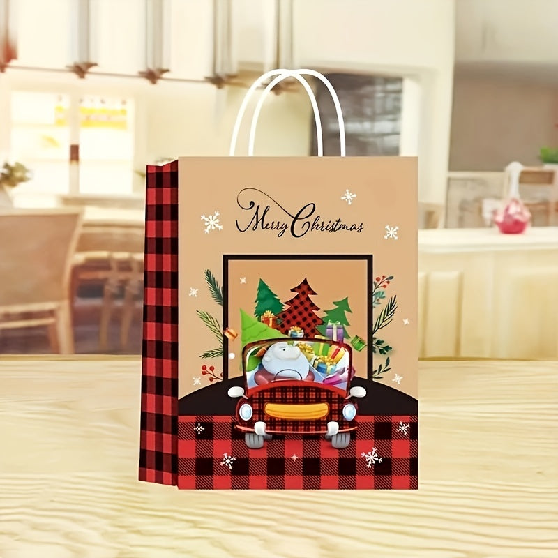 4pcs Christmas Gift Bags Craft Paper with Handles Party Favor Supplies