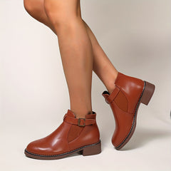 Chunky Heeled Ankle Boots Retro Buckle Combat Boots