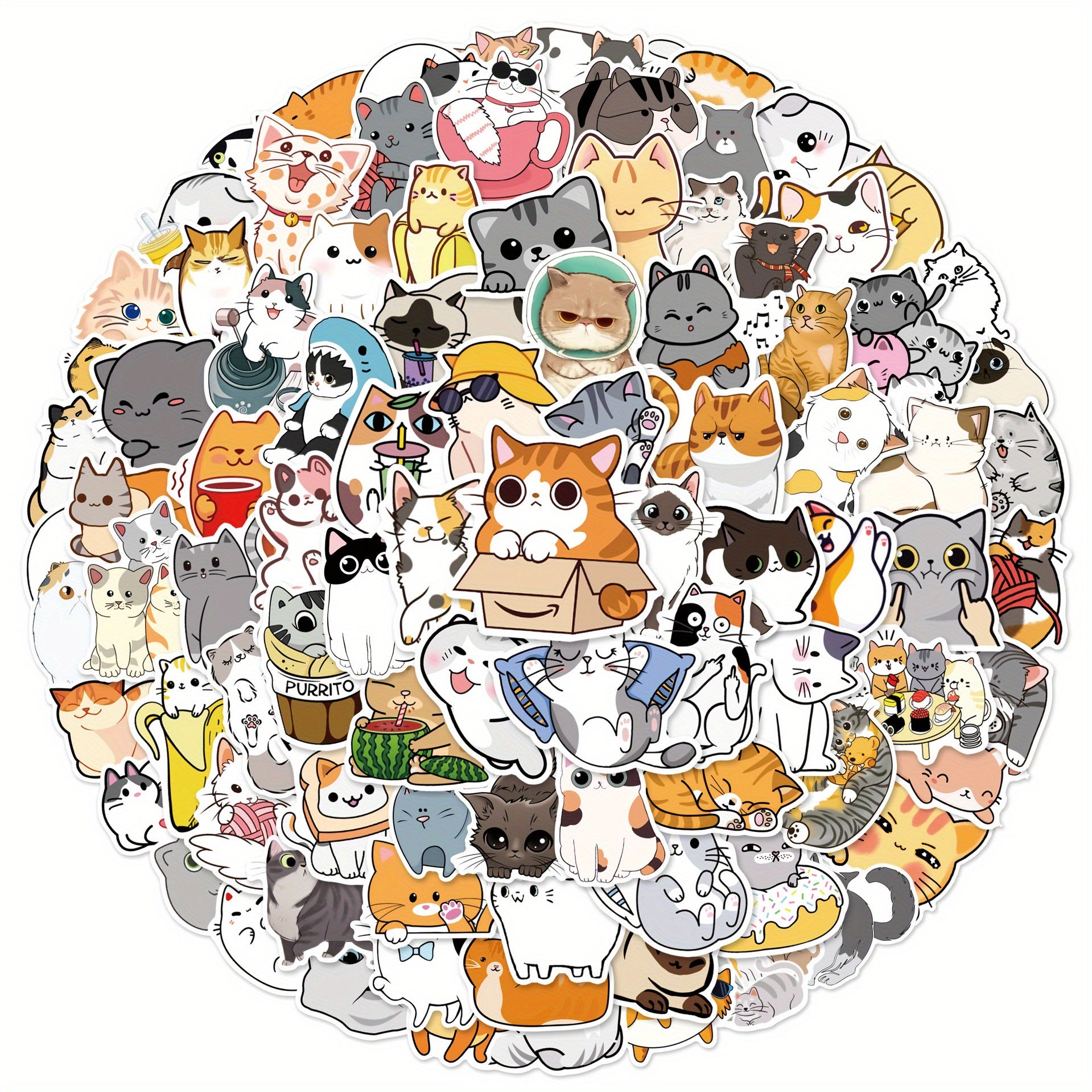 100pcs Cartoon Cat Stickers for Luggage Phone Case Helmet Skateboard
