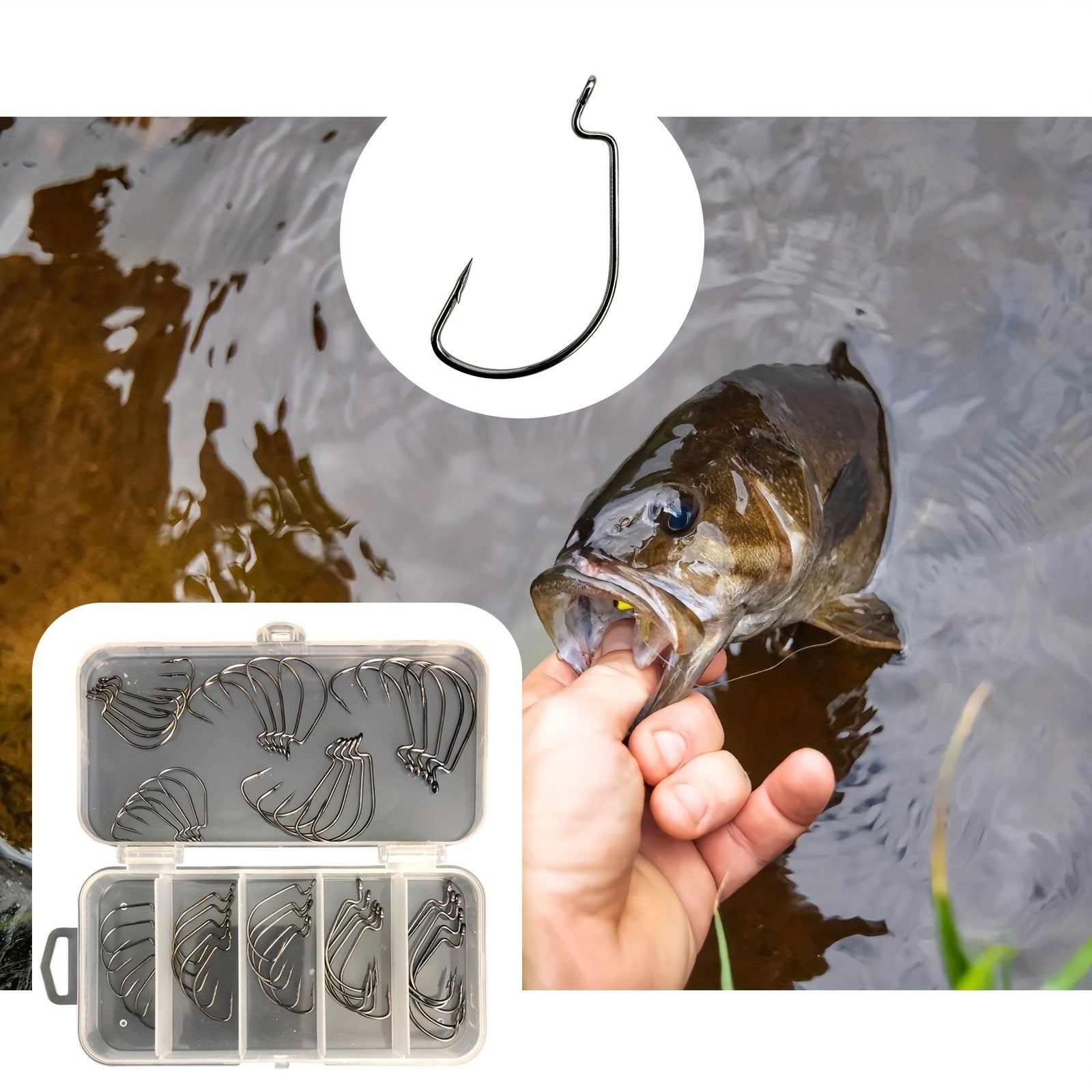 50pcs Fishing Hooks Set Sharp High Carbon Steel Hook for Freshwater & Saltwater