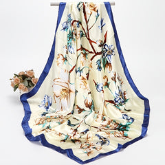 Floral Print Silk Scarf Warm Shawl For Women