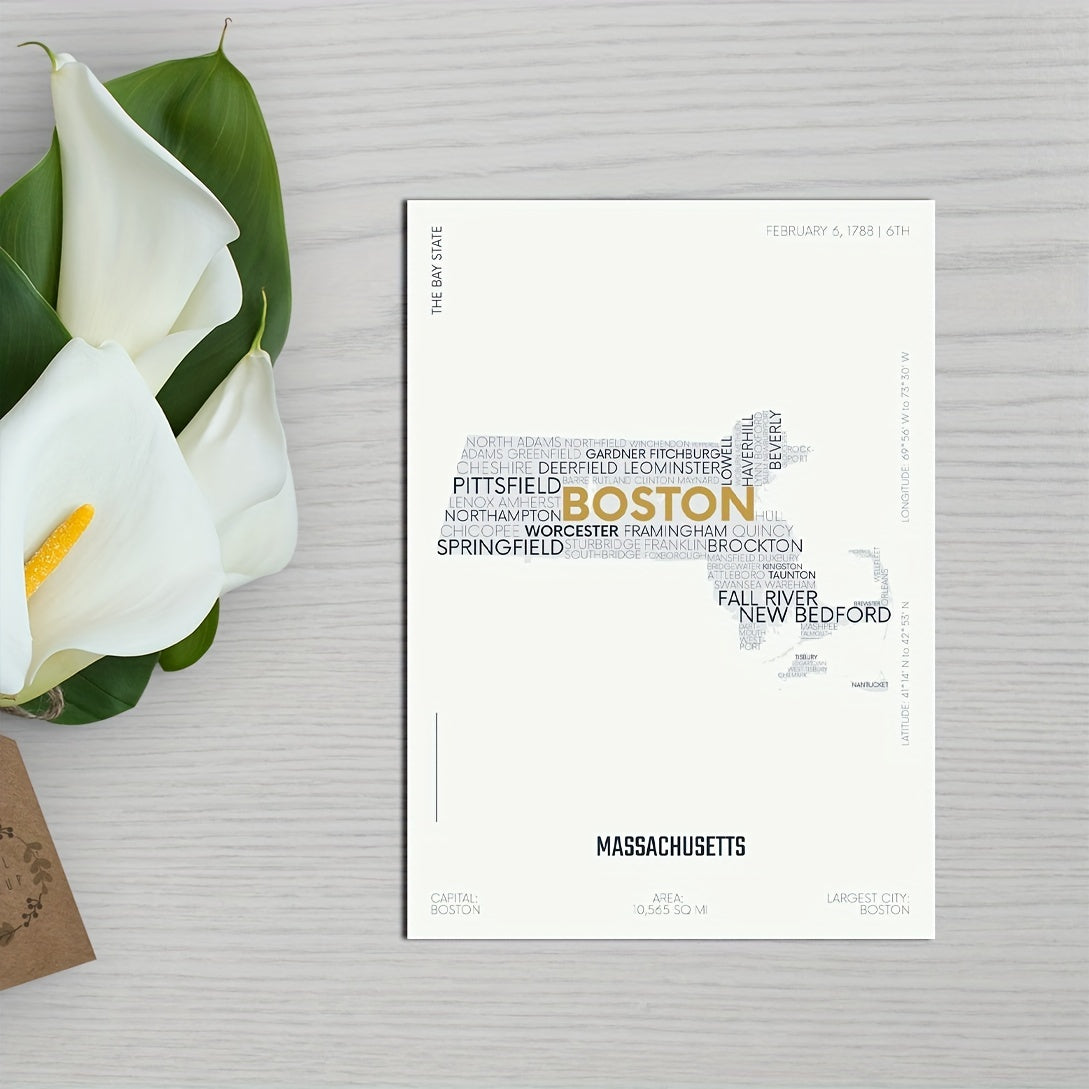 Massachusetts State Letter Map Sticker Modern Typography Art