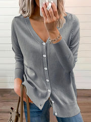 Solid V Neck Button Cardigan Long Sleeve Casual Cardigan