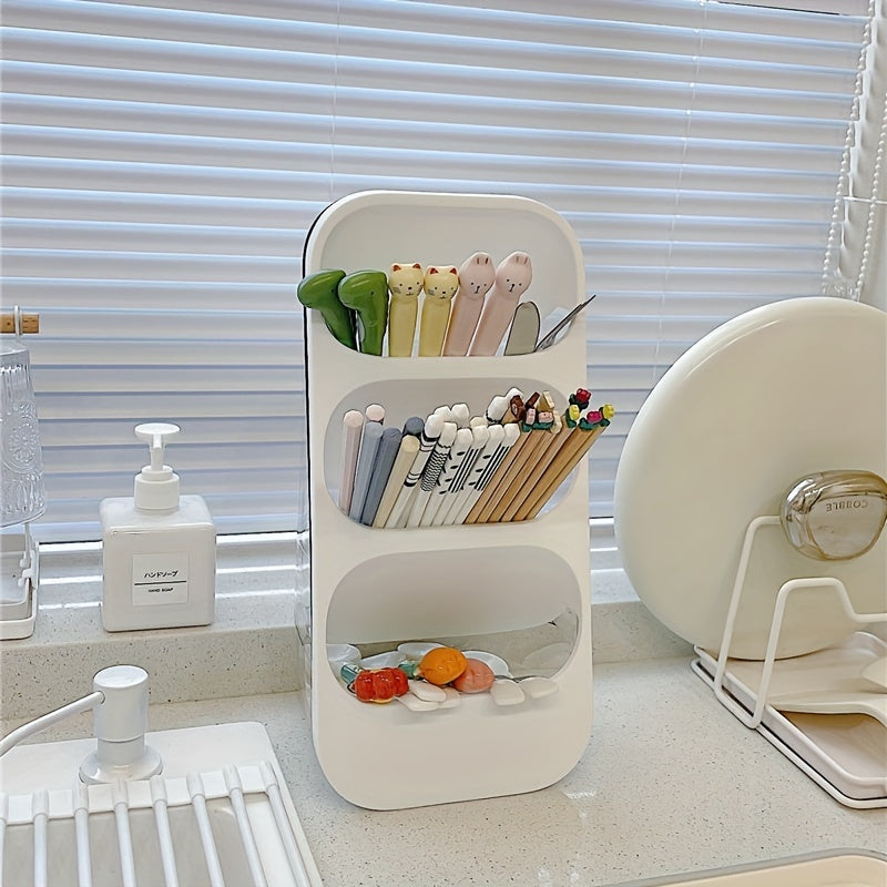 3 Layer Chopsticks Cage Draining Holder Spoon Storage Rack