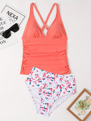 Tangerine Floral Print Tankini Swimsuit
