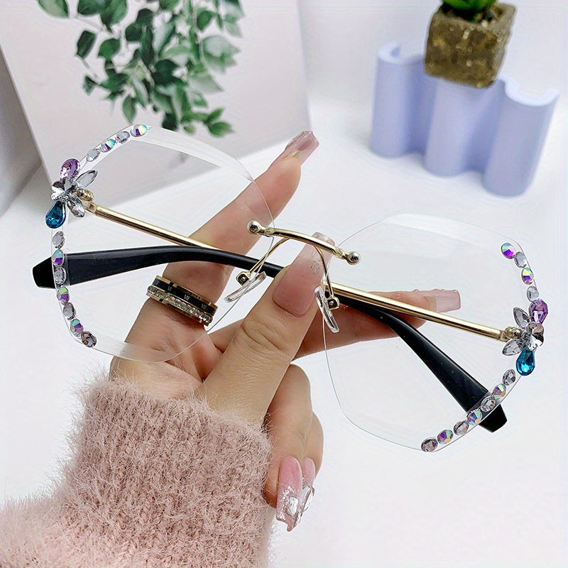Ombre Lens Sunglasses Rhinestone Decor Glasses UV Blocking
