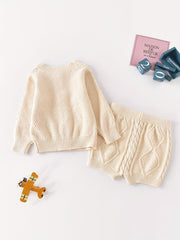 Baby Twisted Knit Sweater Set Long Sleeve Top Shorts 2pcs Set