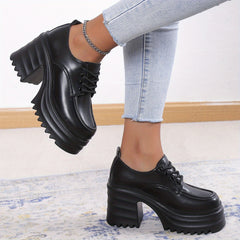 Women's Chunky Heel Loafers Lace Up Platform Shoes