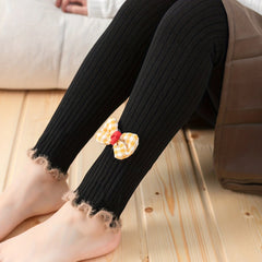 Girls Ruffle Trim Leggings With Bow Comfortable Casual Pants for Kids