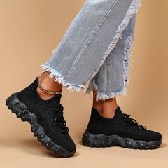 Women's Breathable Knit Sock Sneakers Lace Up Running Shoes