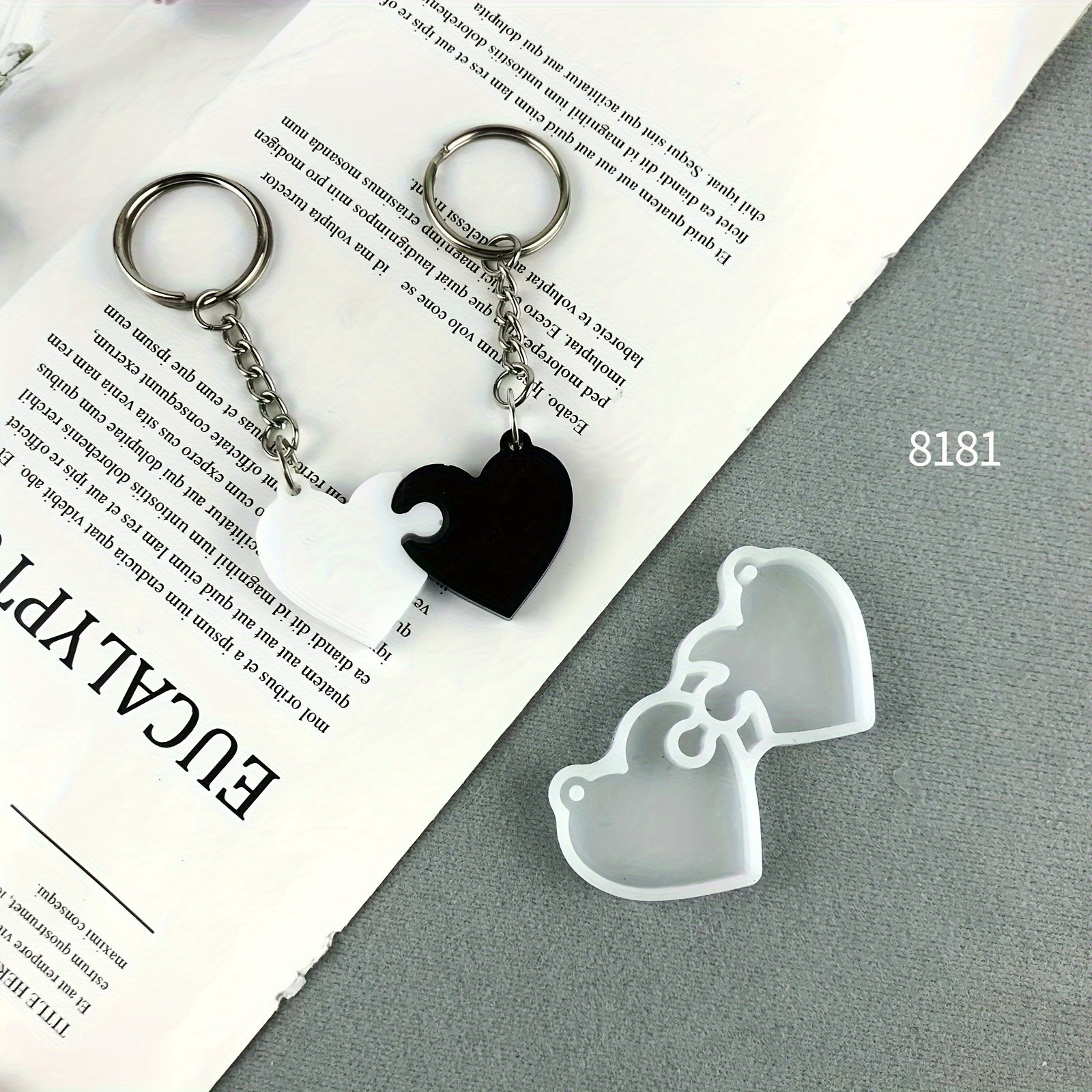 Couple Love Heart Keychain Silicone Mold DIY Heart Puzzle Resin Mold
