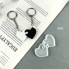 Couple Love Heart Keychain Silicone Mold DIY Heart Puzzle Resin Mold