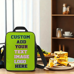 Personalized Neon Green Lunch Bag with Photo & Text Insulated Cooler Tote