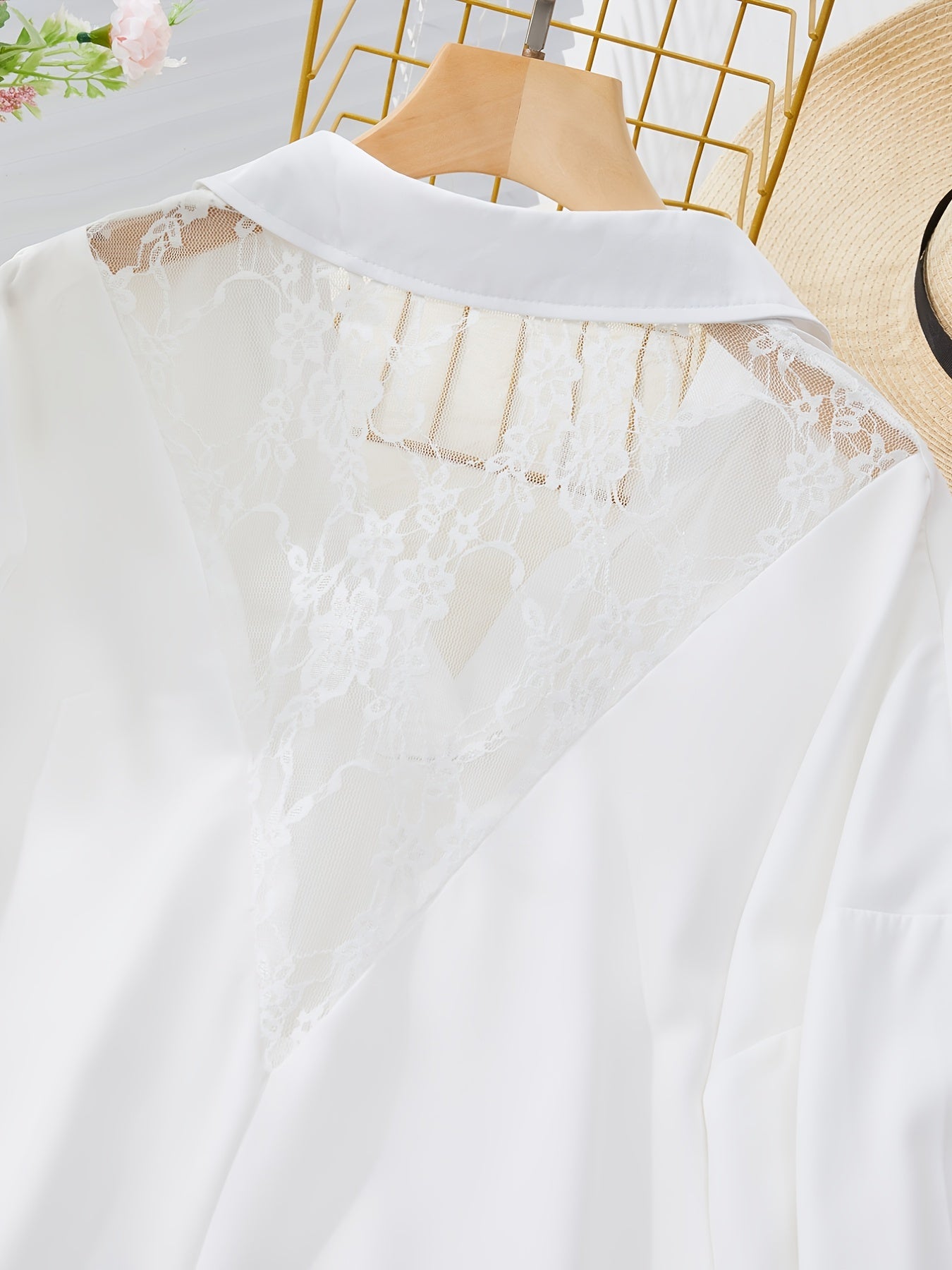 Lace Long Sleeve Blouse with Collar
