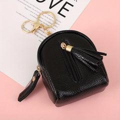 Leather Zip Tassel Coin Purse Earphone Bag Keychain Pendent