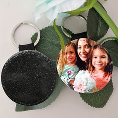 10pcs PU Glitter Sublimation Keychain Round Heat Transfer Key Chain