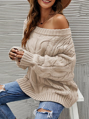 Solid Cable Off Shoulder Sweater