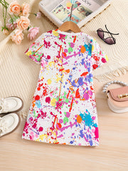 Girls' Colorful Portrait Print Tee Dress for Summer