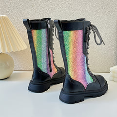 Girls' Mid Calf Faux Leather Boots with Wedge Heel