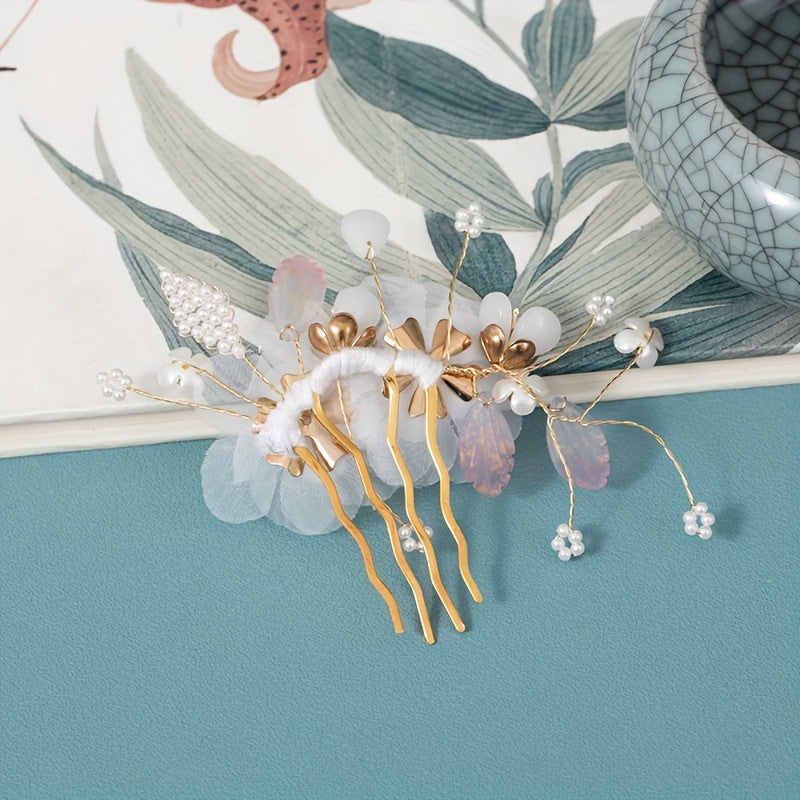 Vintage Flower Hair Comb Girl's Headgear Hanfu Hair Accessory