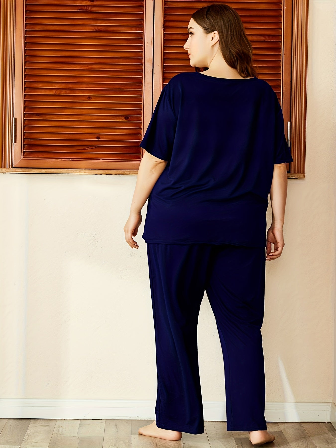Letter Print Short Sleeve Top & Pants Pajamas Set