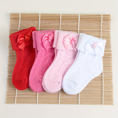 4pairs Baby Girls Kids Mesh Breathable Comfy Crew Socks with Bow Decoration