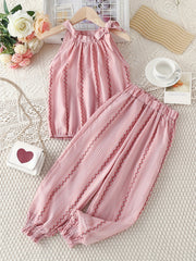 Girls' Floral Cotton Sleeveless Tank Top & Pants Set For Daily Outwear